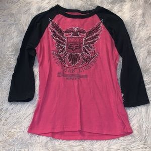 FOX Graphic 3/4 length tee y2k 💗🖤